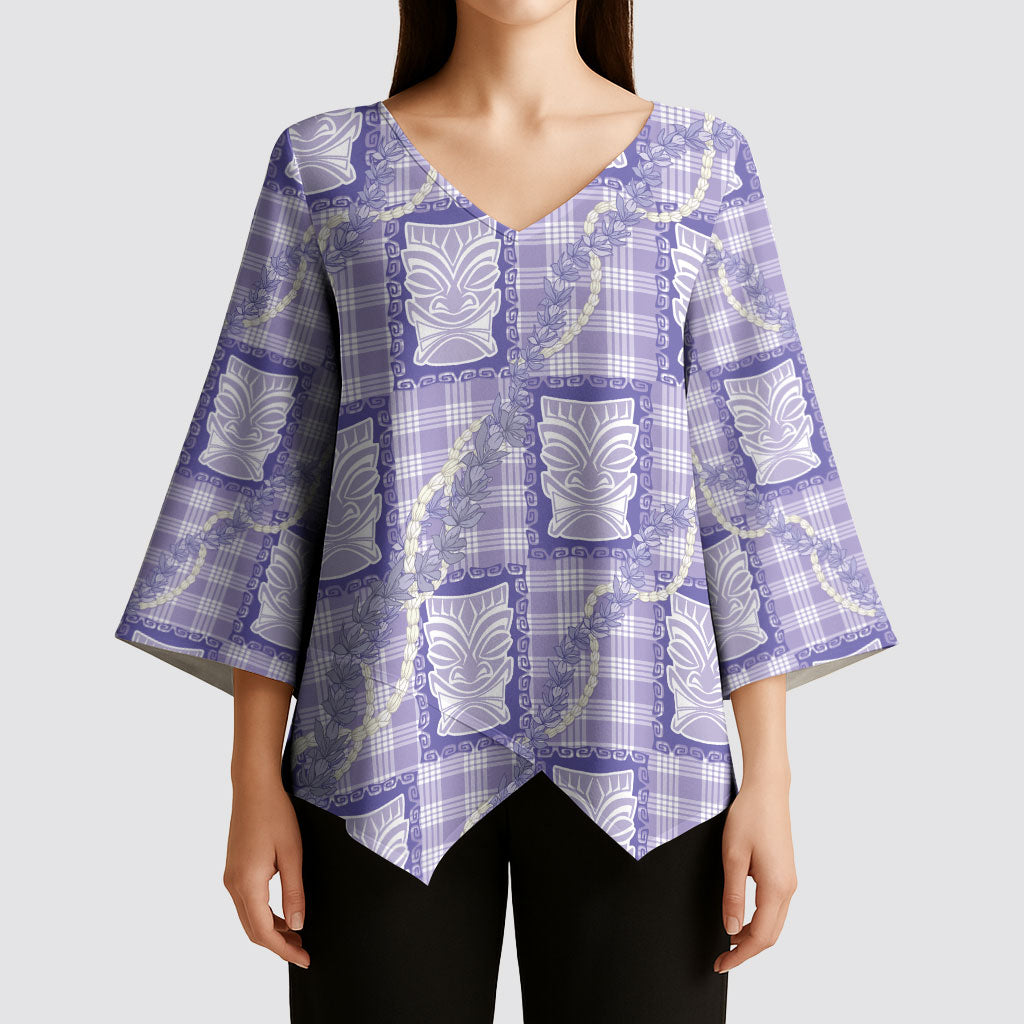 Aloha Hawaii Tiki Palaka Motifs Kimono Sleeve Blouse Honohono Lei Purple Elegant Vibes LT14 - Polynesian Pride