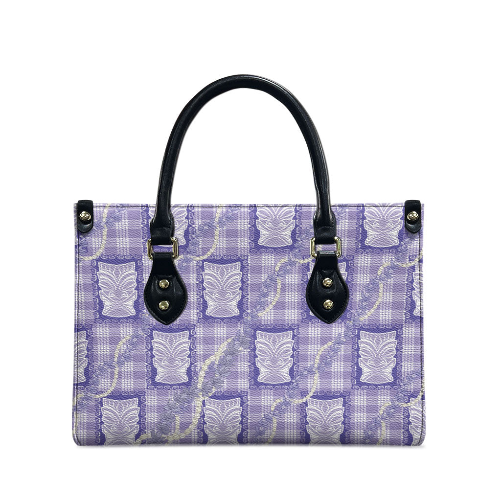 Aloha Hawaii Tiki Palaka Motifs Leather Bag Honohono Lei Purple Elegant Vibes LT14 - Polynesian Pride