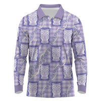 Aloha Hawaii Tiki Palaka Motifs Long Sleeve Polo Shirt Honohono Lei Purple Elegant Vibes LT14 Purple - Polynesian Pride