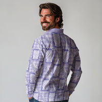 Aloha Hawaii Tiki Palaka Motifs Long Sleeve Polo Shirt Honohono Lei Purple Elegant Vibes LT14 - Polynesian Pride