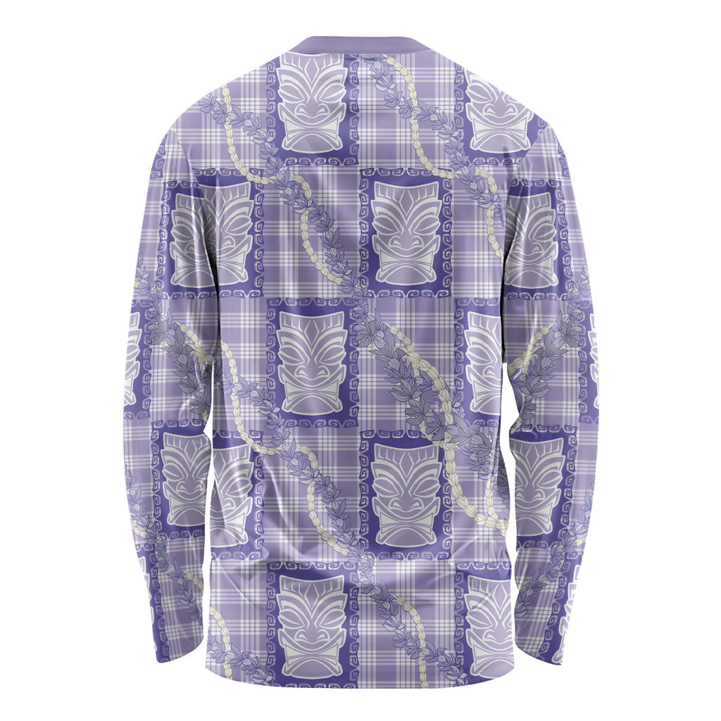 Aloha Hawaii Tiki Palaka Motifs Long Sleeve Shirt Honohono Lei Purple Elegant Vibes LT14 - Polynesian Pride