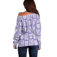 Aloha Hawaii Tiki Palaka Motifs Off Shoulder Sweater Honohono Lei Purple Elegant Vibes LT14 - Polynesian Pride