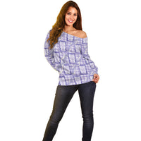Aloha Hawaii Tiki Palaka Motifs Off Shoulder Sweater Honohono Lei Purple Elegant Vibes LT14 - Polynesian Pride