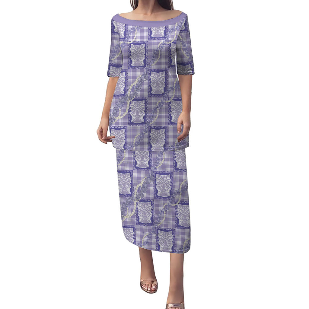 Aloha Hawaii Tiki Palaka Motifs Puletasi Honohono Lei Purple Elegant Vibes LT14 Long Dress Purple - Polynesian Pride