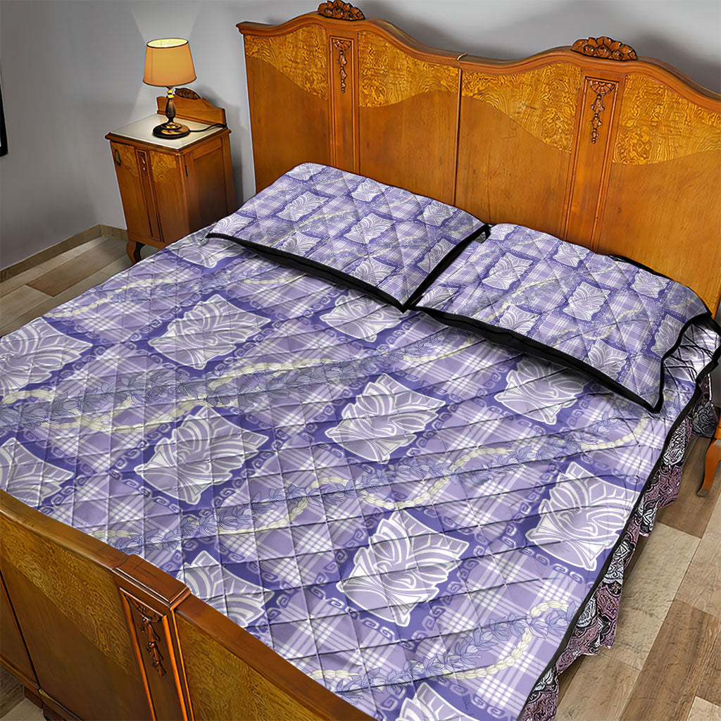 Aloha Hawaii Tiki Palaka Motifs Quilt Bed Set Honohono Lei Purple Elegant Vibes LT14 - Polynesian Pride
