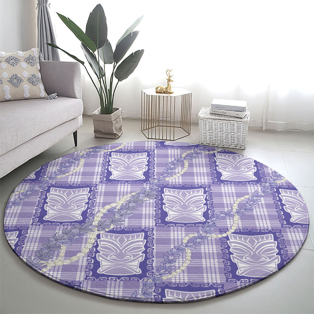 Aloha Hawaii Tiki Palaka Motifs Round Carpet Honohono Lei Purple Elegant Vibes LT14 - Polynesian Pride