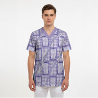 Aloha Hawaii Tiki Palaka Motifs Scrub Top Honohono Lei Purple Elegant Vibes LT14 - Polynesian Pride