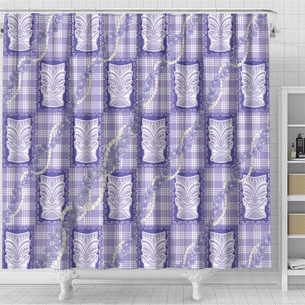 Aloha Hawaii Tiki Palaka Motifs Shower Curtain Honohono Lei Purple Elegant Vibes LT14 - Polynesian Pride