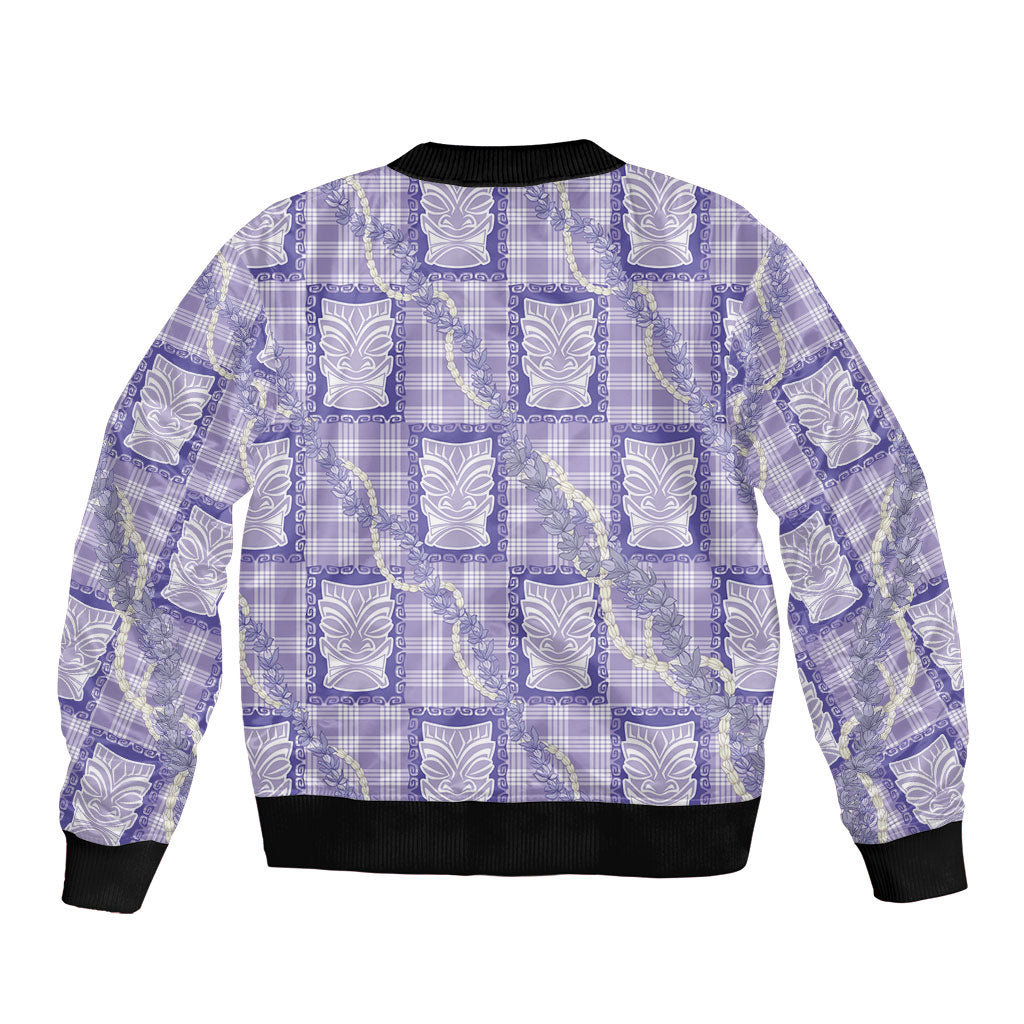 Aloha Hawaii Tiki Palaka Motifs Sleeve Zip Bomber Jacket Honohono Lei Purple Elegant Vibes LT14 - Polynesian Pride