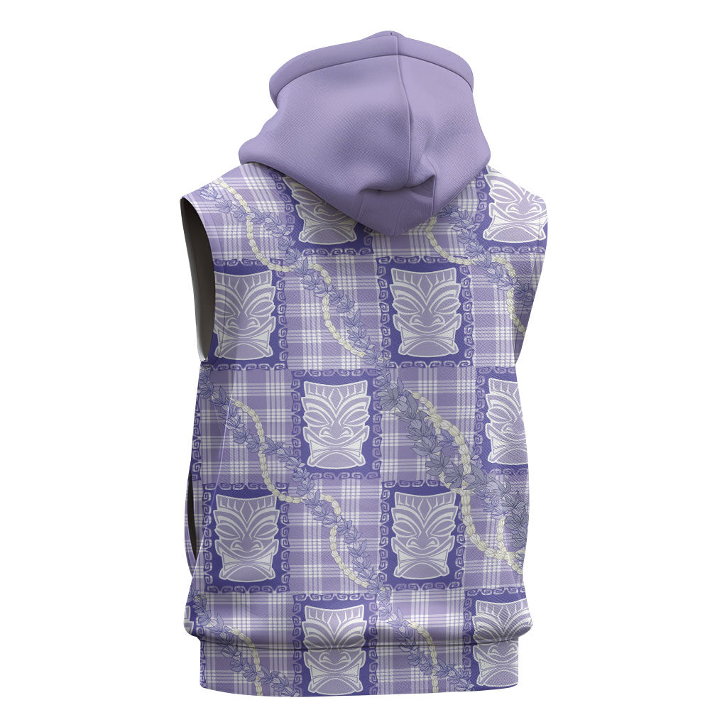 Aloha Hawaii Tiki Palaka Motifs Sleeveless Hoodie Honohono Lei Purple Elegant Vibes LT14 - Polynesian Pride