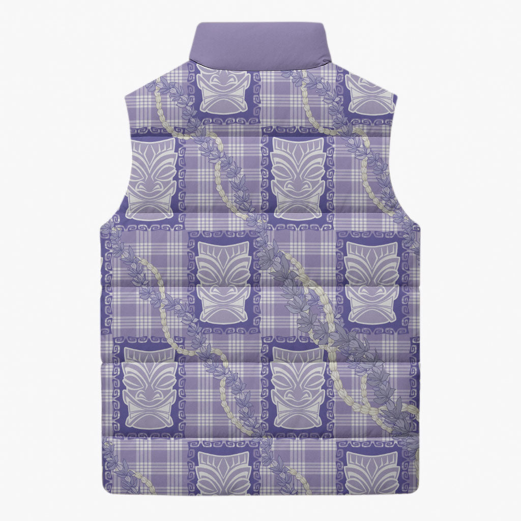 Aloha Hawaii Tiki Palaka Motifs Sleeveless Puffer Jacket Honohono Lei Purple Elegant Vibes LT14 - Polynesian Pride