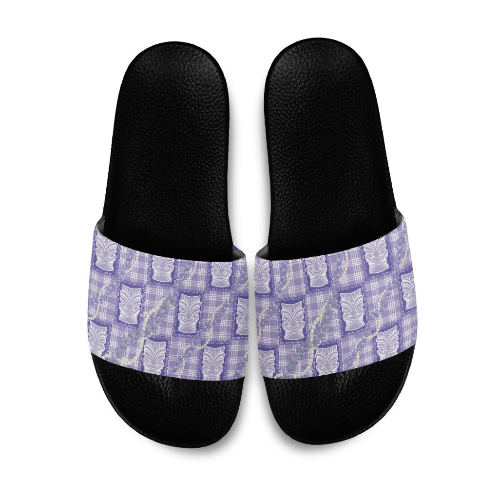 Aloha Hawaii Tiki Palaka Motifs Slide Sandals Honohono Lei Purple Elegant Vibes LT14 Purple - Polynesian Pride