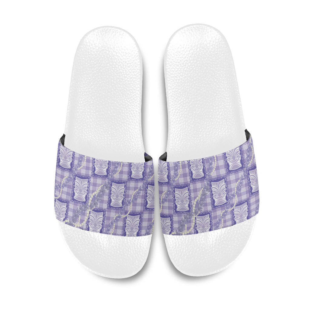 Aloha Hawaii Tiki Palaka Motifs Slide Sandals Honohono Lei Purple Elegant Vibes LT14 Purple - Polynesian Pride