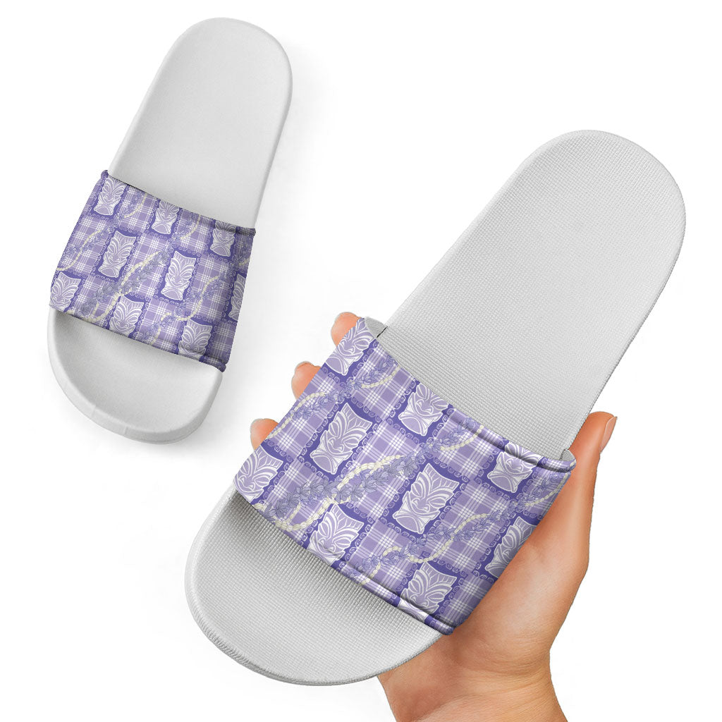 Aloha Hawaii Tiki Palaka Motifs Slide Sandals Honohono Lei Purple Elegant Vibes LT14 - Polynesian Pride