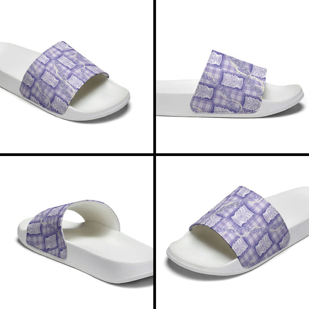 Aloha Hawaii Tiki Palaka Motifs Slide Sandals Honohono Lei Purple Elegant Vibes LT14 - Polynesian Pride