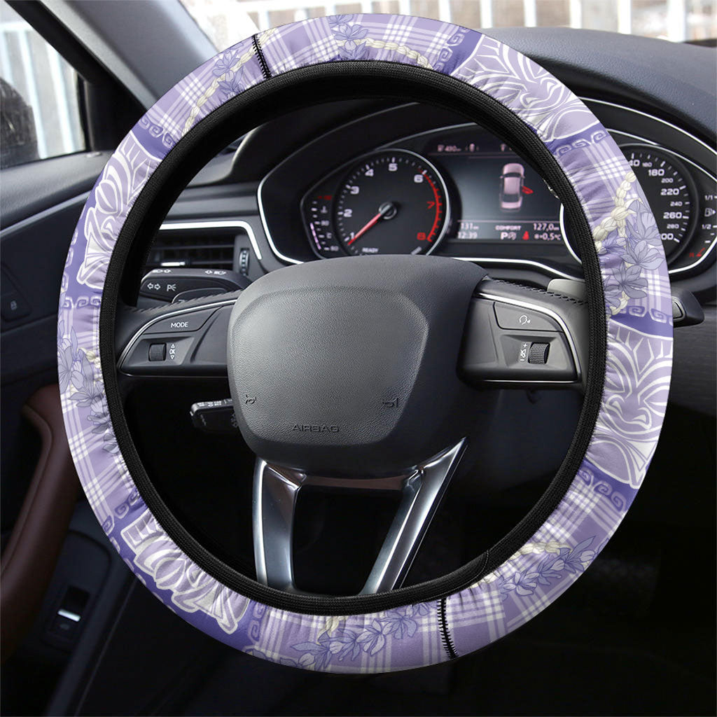 Aloha Hawaii Tiki Palaka Motifs Steering Wheel Cover Honohono Lei Purple Elegant Vibes LT14 - Polynesian Pride