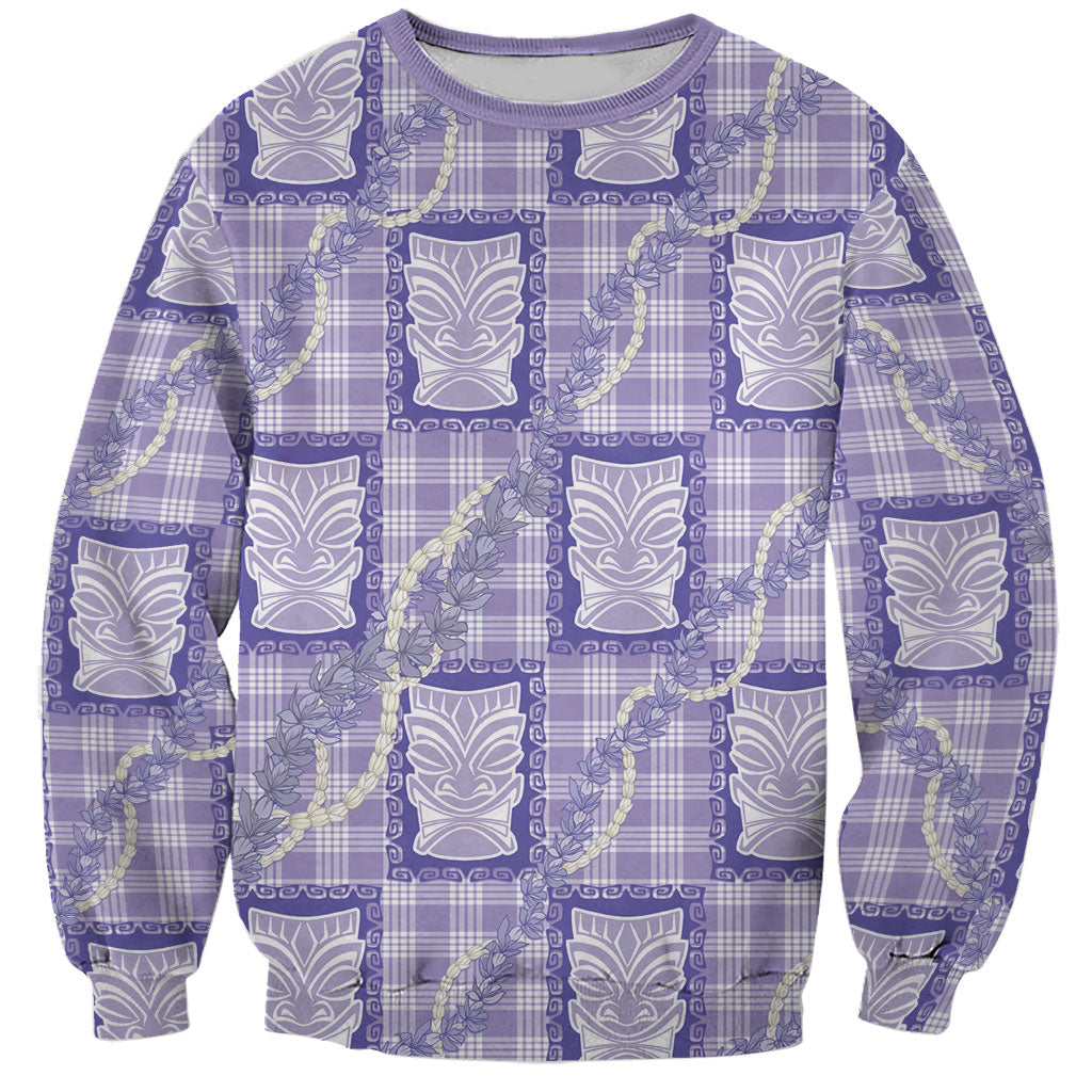Aloha Hawaii Tiki Palaka Motifs Sweatshirt Honohono Lei Purple Elegant Vibes