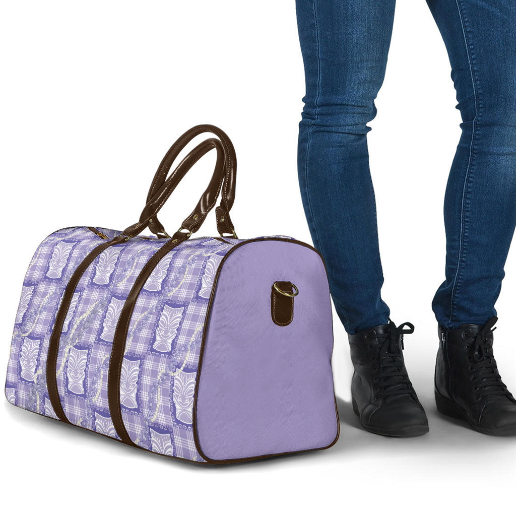 Aloha Hawaii Tiki Palaka Motifs Travel Bag Honohono Lei Purple Elegant Vibes LT14 - Polynesian Pride