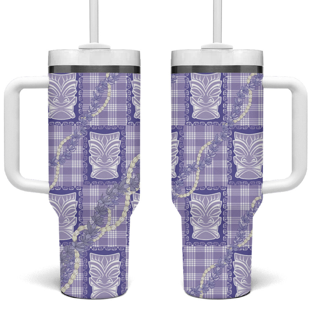 Aloha Hawaii Tiki Palaka Motifs Tumbler With Handle Honohono Lei Purple Elegant Vibes LT14 One Size: 40 oz Purple - Polynesian Pride