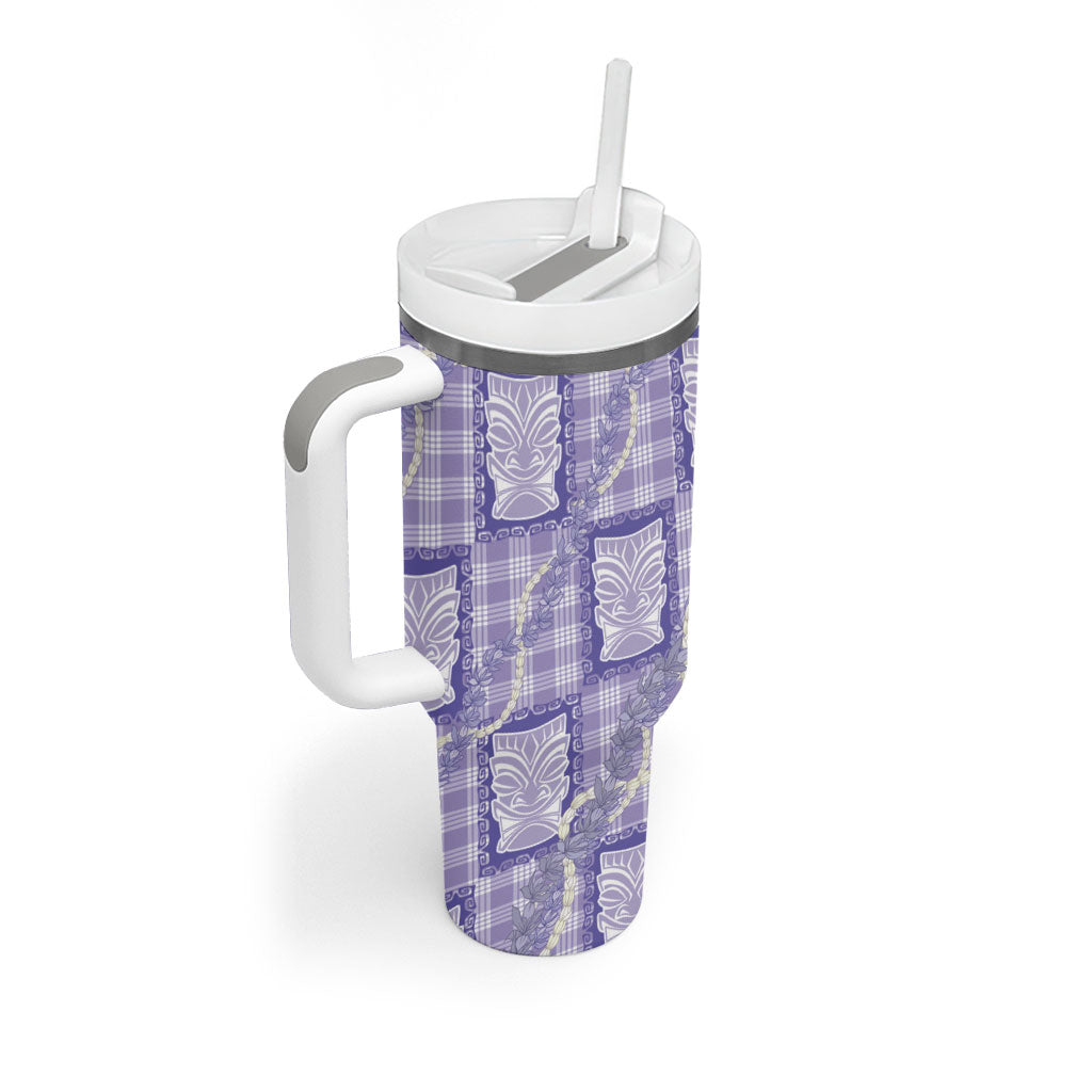 Aloha Hawaii Tiki Palaka Motifs Tumbler With Handle Honohono Lei Purple Elegant Vibes LT14 - Polynesian Pride