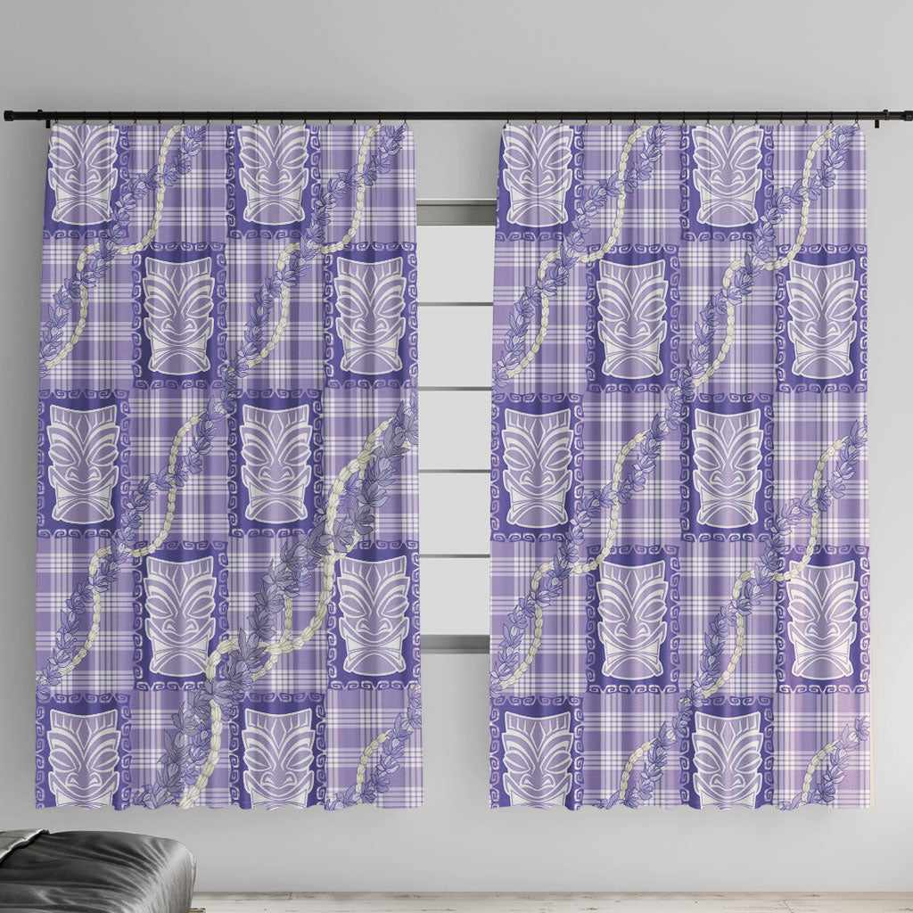 Aloha Hawaii Tiki Palaka Motifs Window Curtain Honohono Lei Purple Elegant Vibes LT14 With Hooks Purple - Polynesian Pride
