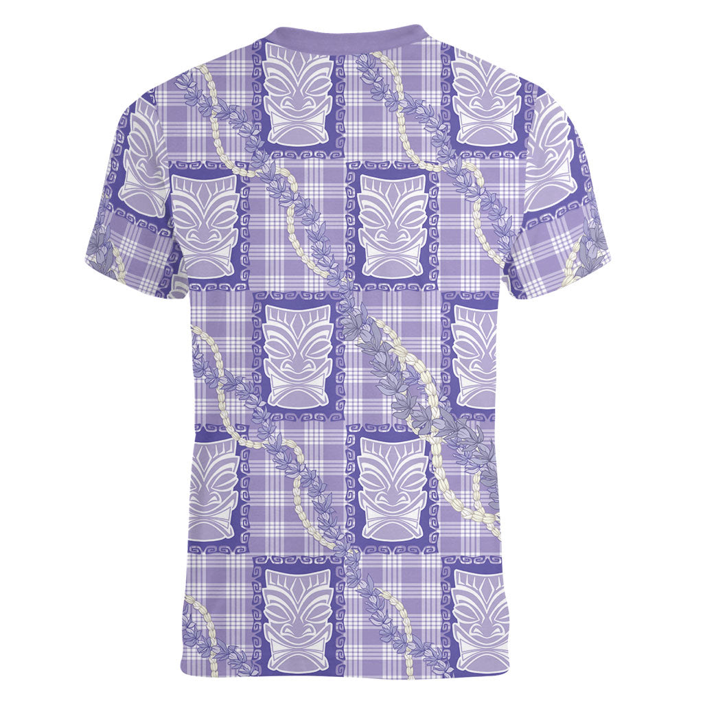 Aloha Hawaii Tiki Palaka Motifs Women V-Neck T-Shirt Honohono Lei Purple Elegant Vibes LT14 - Polynesian Pride