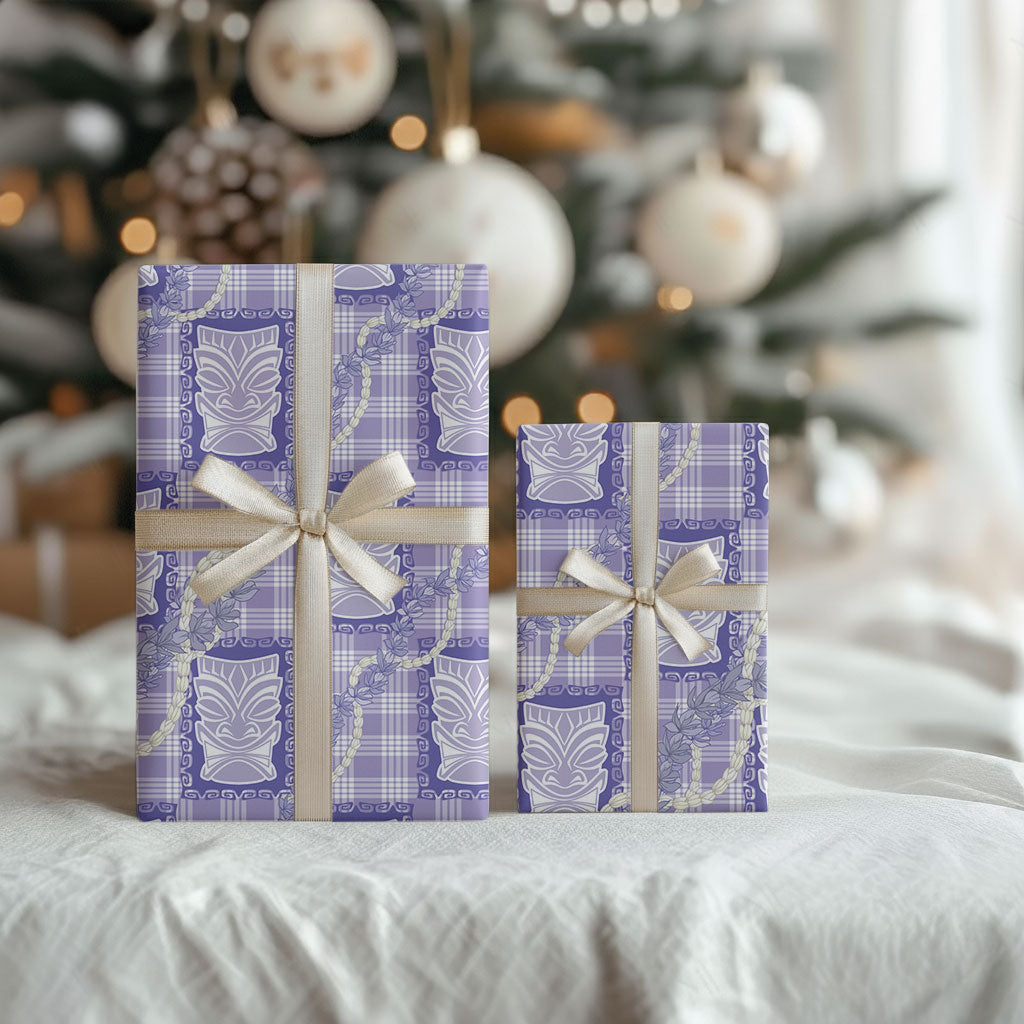 Aloha Hawaii Tiki Palaka Motifs Wrapping Paper Honohono Lei Purple Elegant Vibes LT14 - Polynesian Pride