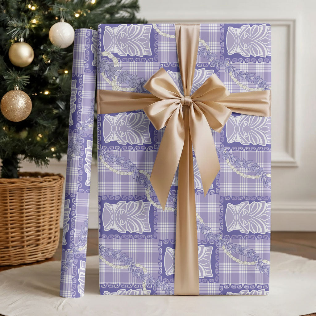 Aloha Hawaii Tiki Palaka Motifs Wrapping Paper Honohono Lei Purple Elegant Vibes LT14 - Polynesian Pride