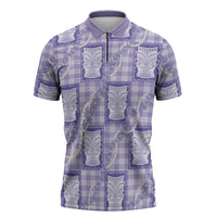 Aloha Hawaii Tiki Palaka Motifs Zipper Polo Shirt Honohono Lei Purple Elegant Vibes LT14 Purple - Polynesian Pride