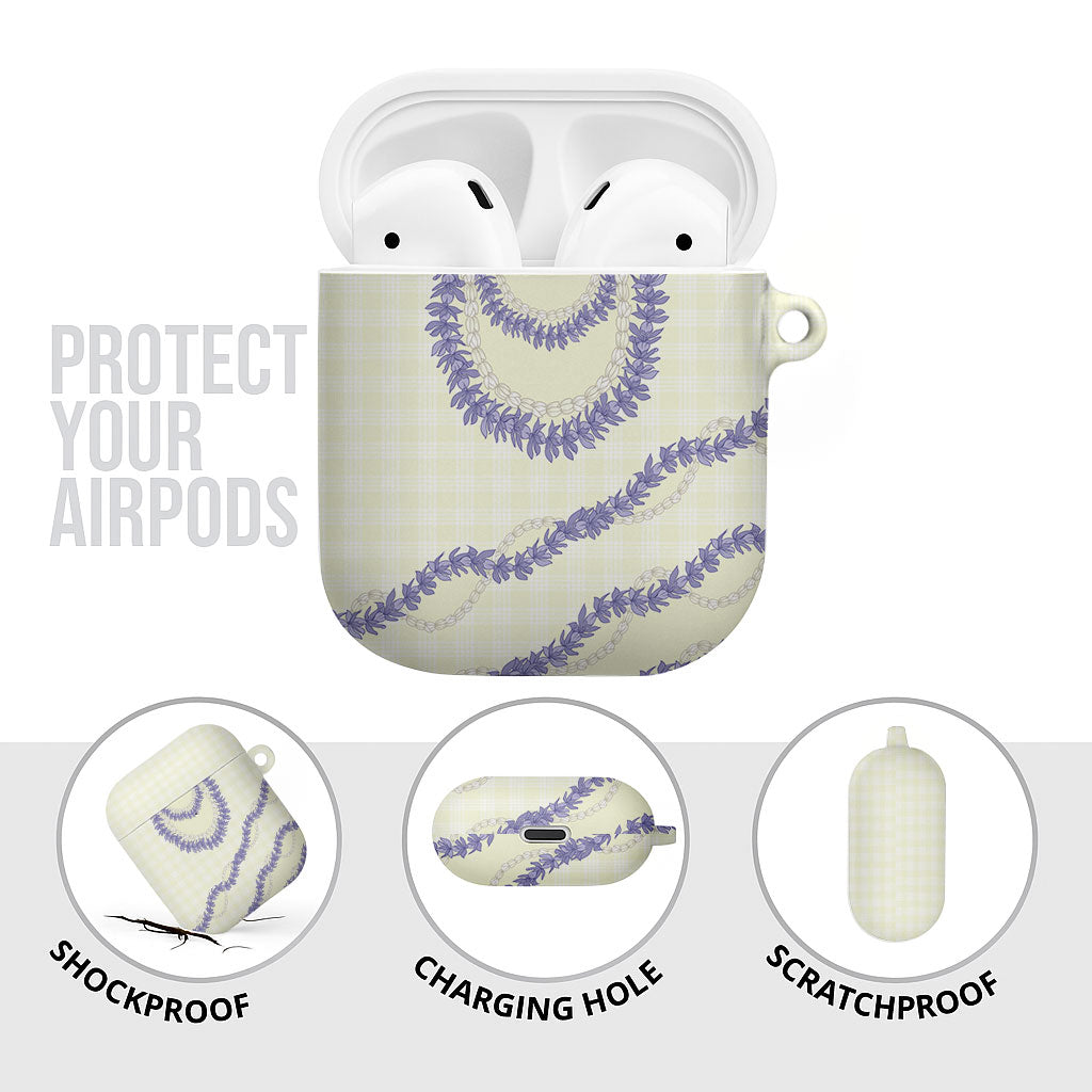 Hawaii Honohono Palaka Motifs AirPods Case Hawaiian Orchid Lei