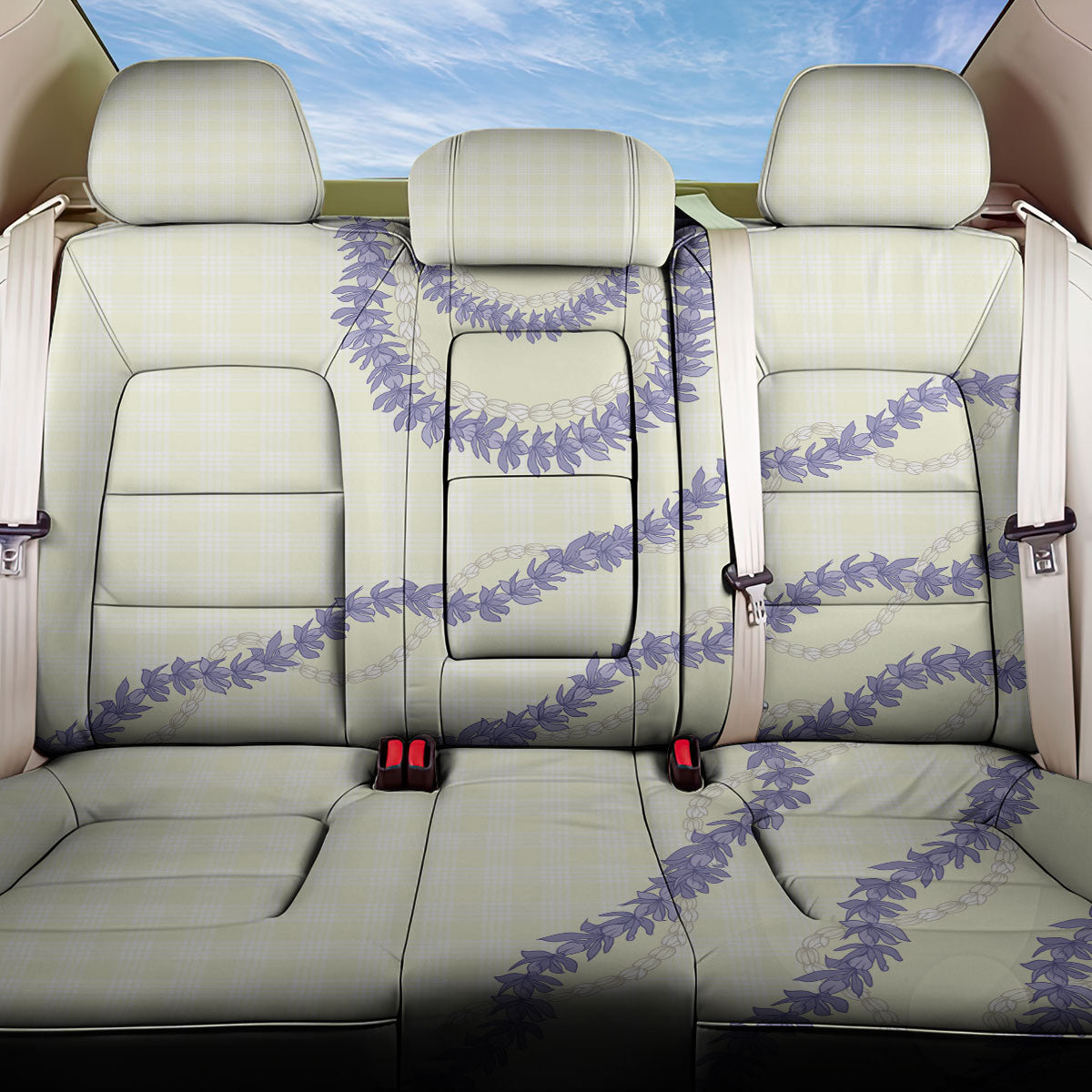 Hawaii Honohono Palaka Motifs Back Car Seat Cover Hawaiian Orchid Lei LT14 One Size Cream - Polynesian Pride