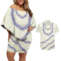 Hawaii Honohono Palaka Motifs Couples Matching Off Shoulder Short Dress and Hawaiian Shirt Hawaiian Orchid Lei LT14 Cream - Polynesian Pride