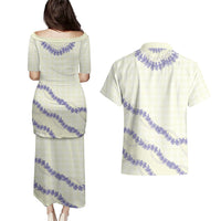 Hawaii Honohono Palaka Motifs Couples Matching Puletasi and Hawaiian Shirt Hawaiian Orchid Lei LT14 - Polynesian Pride