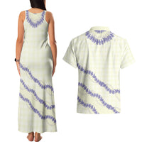 Hawaii Honohono Palaka Motifs Couples Matching Tank Maxi Dress and Hawaiian Shirt Hawaiian Orchid Lei LT14 - Polynesian Pride