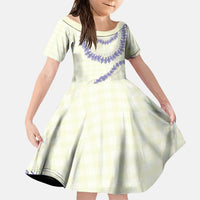 Hawaii Honohono Palaka Motifs Family Matching Off Shoulder Maxi Dress and Hawaiian Shirt Hawaiian Orchid Lei LT14 Daughter's Dress Cream - Polynesian Pride