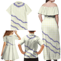 Hawaii Honohono Palaka Motifs Family Matching Off Shoulder Maxi Dress and Hawaiian Shirt Hawaiian Orchid Lei LT14 - Polynesian Pride