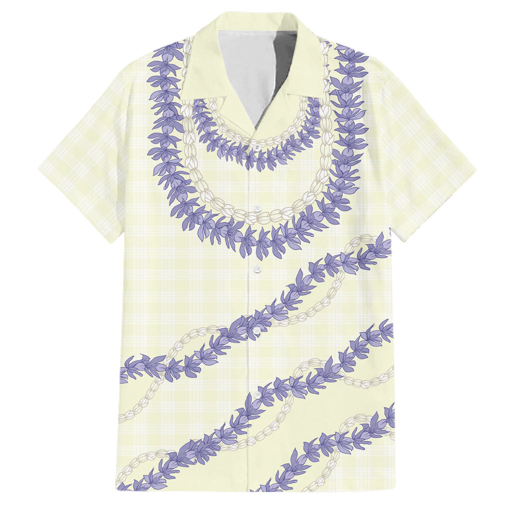 Hawaii Honohono Palaka Motifs Family Matching Off Shoulder Short Dress and Hawaiian Shirt Hawaiian Orchid Lei LT14 Dad's Shirt - Short Sleeve Cream - Polynesian Pride