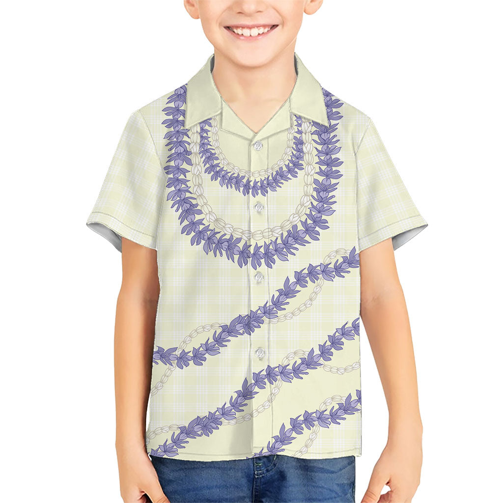 Hawaii Honohono Palaka Motifs Family Matching Puletasi and Hawaiian Shirt Hawaiian Orchid Lei LT14 Son's Shirt Cream - Polynesian Pride