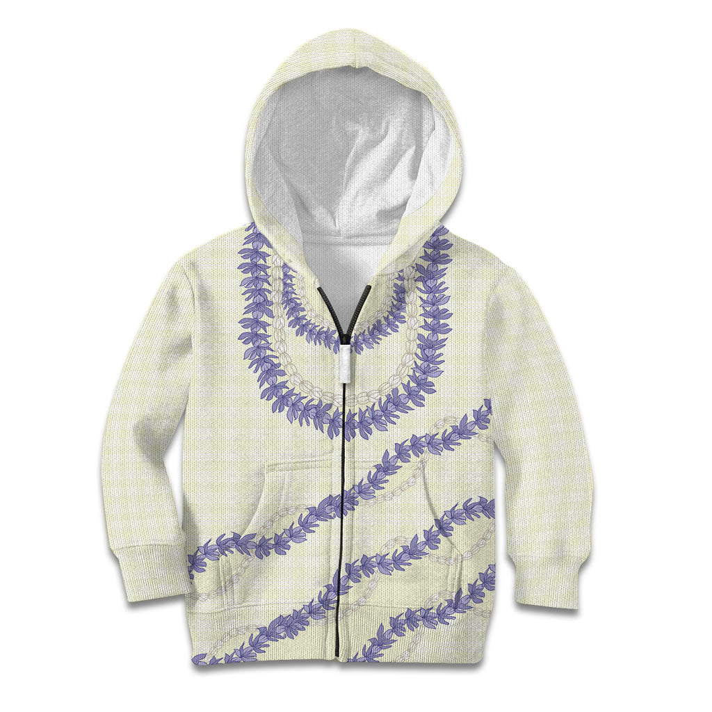 Hawaii Honohono Palaka Motifs Kid Hoodie Hawaiian Orchid Lei LT14 Zip Hoodie Cream - Polynesian Pride