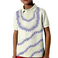 Hawaii Honohono Palaka Motifs Kid Polo Shirt Hawaiian Orchid Lei LT14 Kid Cream - Polynesian Pride