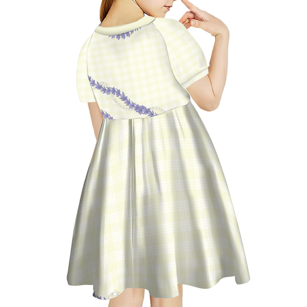Hawaii Honohono Palaka Motifs Kid Short Sleeve Dress Hawaiian Orchid Lei LT14 - Polynesian Pride