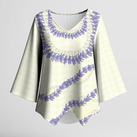 Hawaii Honohono Palaka Motifs Kimono Sleeve Blouse Hawaiian Orchid Lei