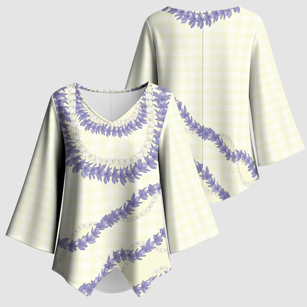 Hawaii Honohono Palaka Motifs Kimono Sleeve Blouse Hawaiian Orchid Lei