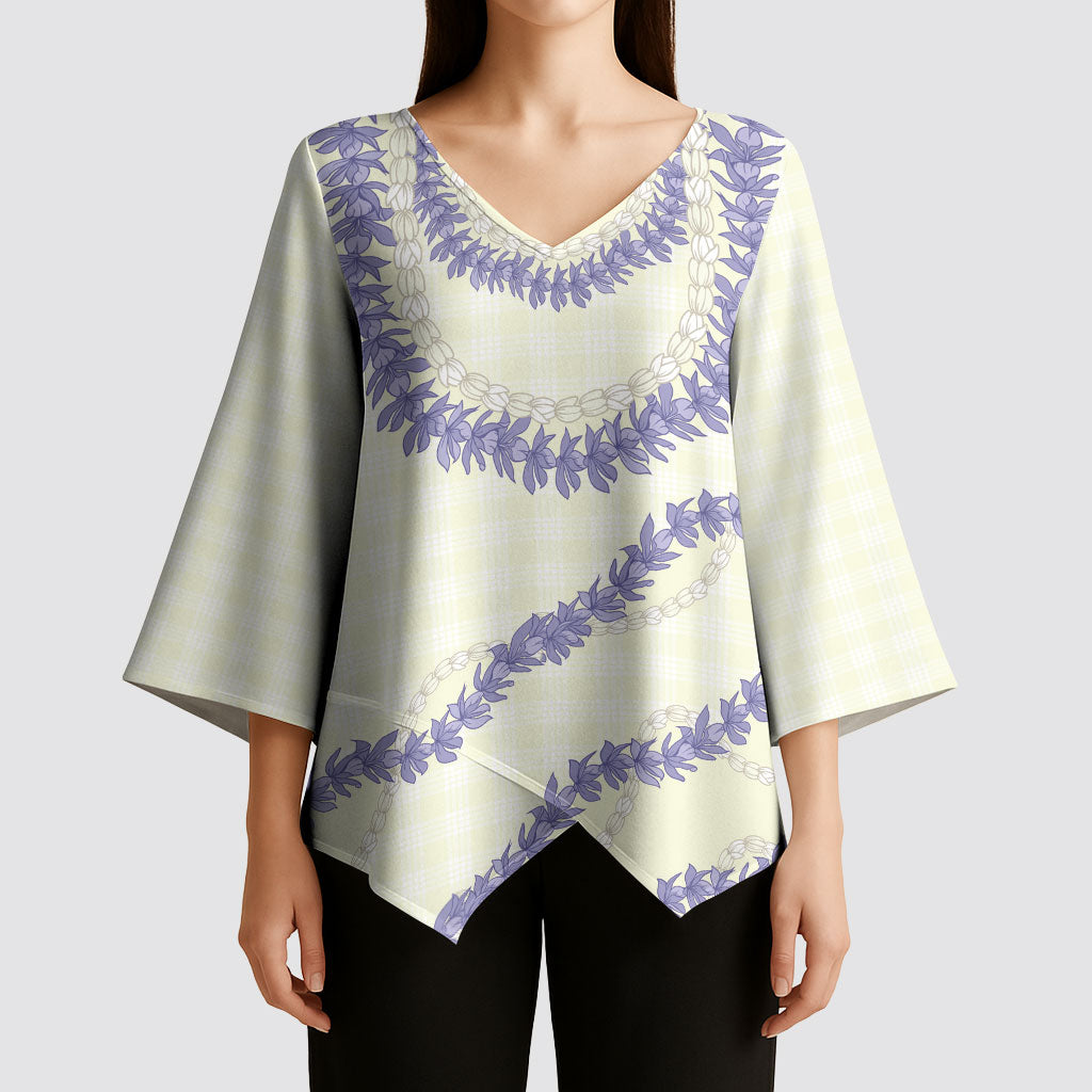 Hawaii Honohono Palaka Motifs Kimono Sleeve Blouse Hawaiian Orchid Lei