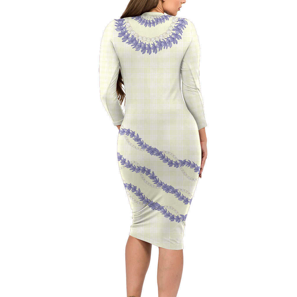 Hawaii Honohono Palaka Motifs Long Sleeve Bodycon Dress Hawaiian Orchid Lei LT14 - Polynesian Pride