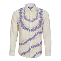 Hawaii Honohono Palaka Motifs Long Sleeve Button Shirt Hawaiian Orchid Lei LT14 Unisex Cream - Polynesian Pride
