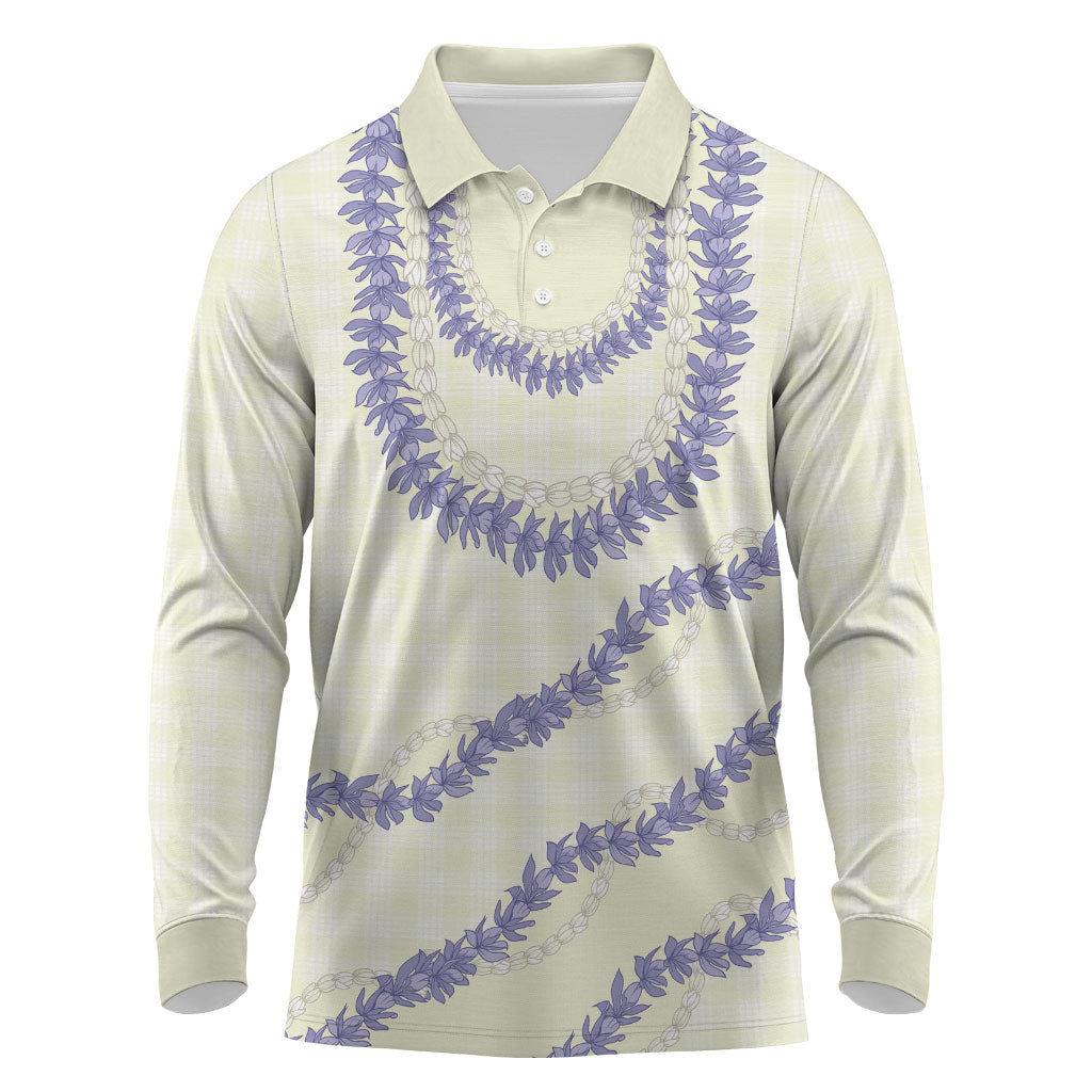Hawaii Honohono Palaka Motifs Long Sleeve Polo Shirt Hawaiian Orchid Lei LT14 Cream - Polynesian Pride