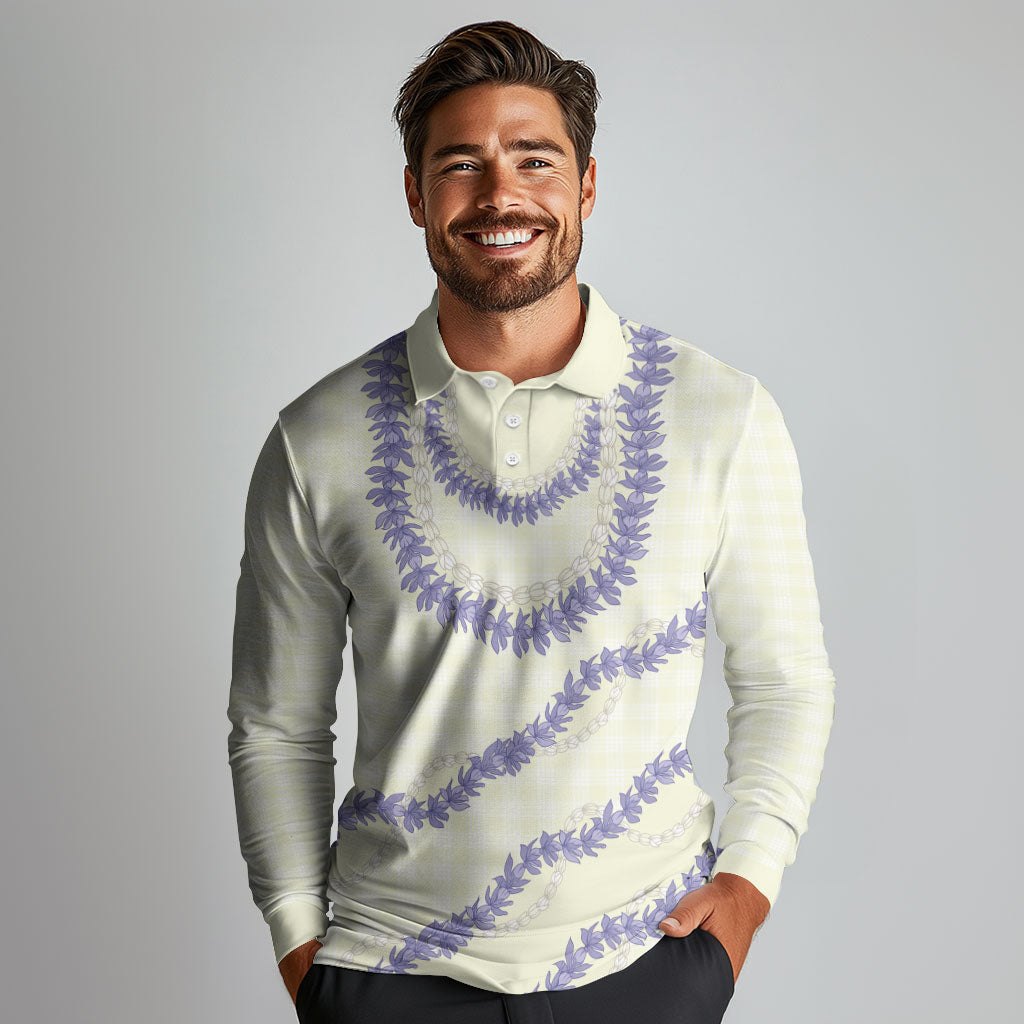 Hawaii Honohono Palaka Motifs Long Sleeve Polo Shirt Hawaiian Orchid Lei LT14 - Polynesian Pride