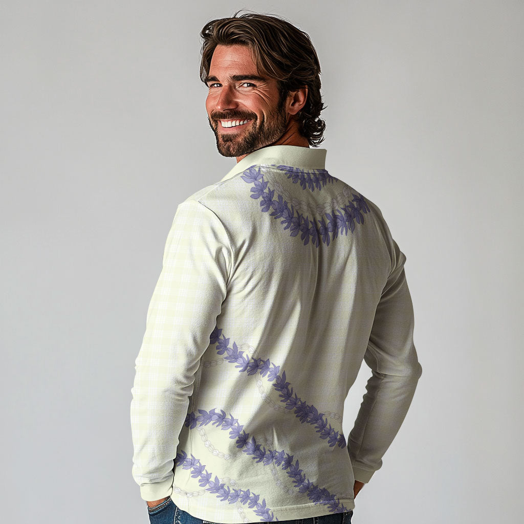 Hawaii Honohono Palaka Motifs Long Sleeve Polo Shirt Hawaiian Orchid Lei LT14 - Polynesian Pride