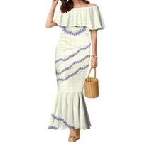 Hawaii Honohono Palaka Motifs Mermaid Dress Hawaiian Orchid Lei LT14 Women Cream - Polynesian Pride